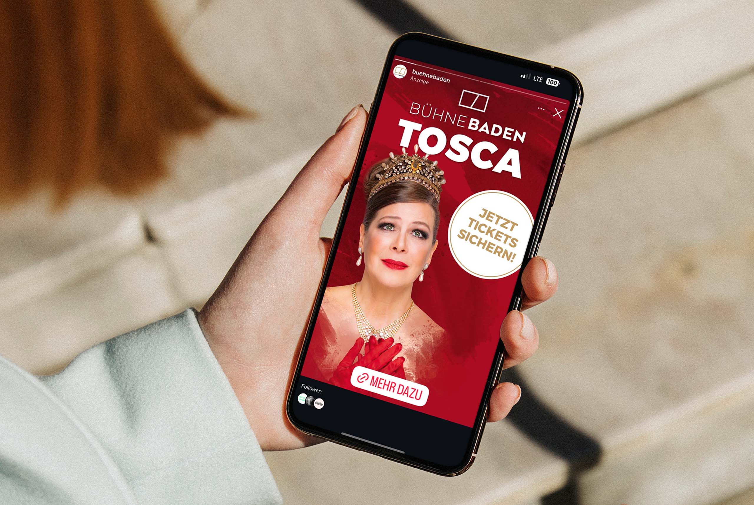 Animierte Socialmedia Ad Kampagne der Kreativagentur Büro mit Aussicht in Wien für den Kulturbetrieb Bühne Baden in Niederösterreich.