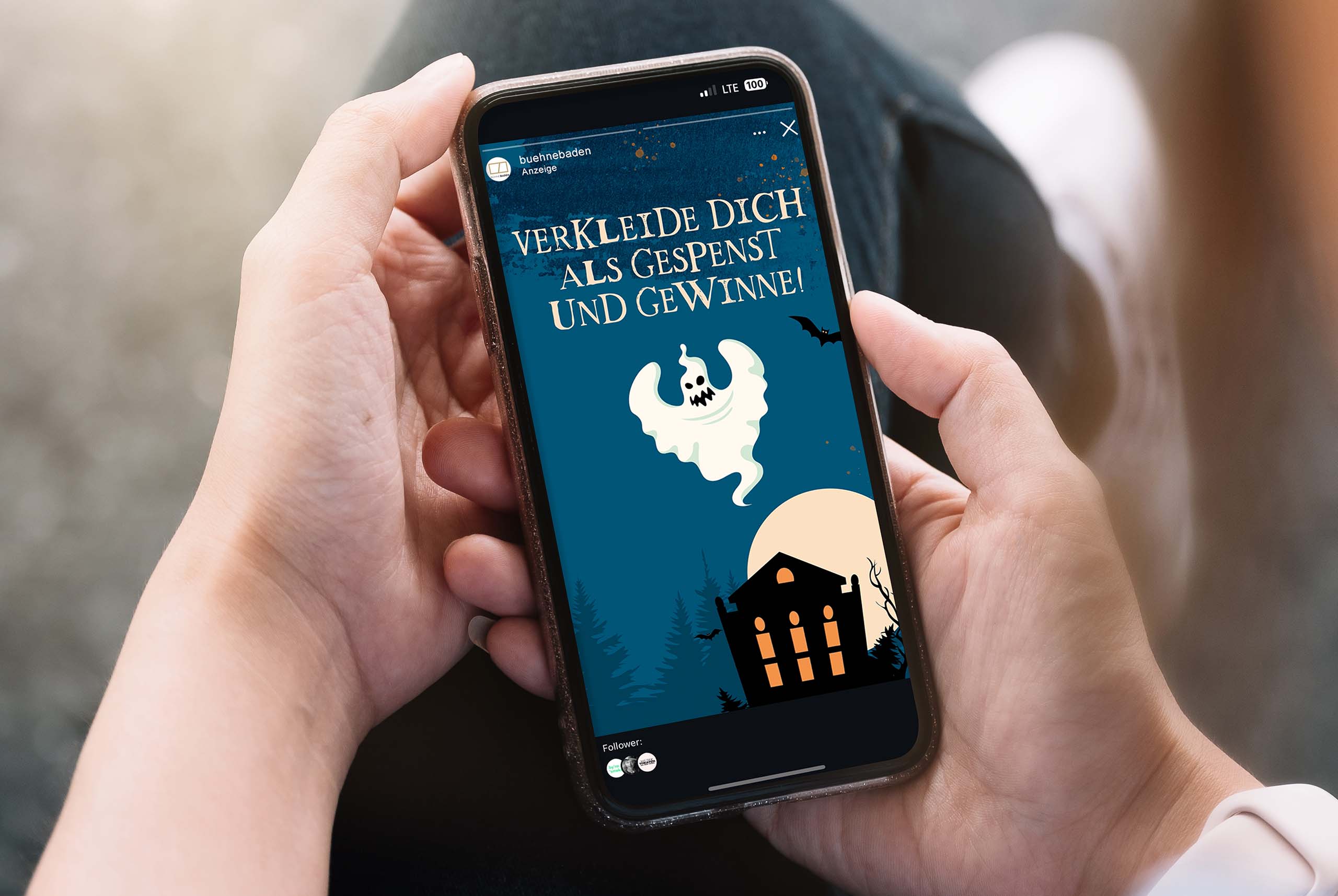 Animiertes Socialmedia Ad Creative der Kreativagentur Büro mit Aussicht in Wien für den Kulturbetrieb Bühne Baden in Niederösterreich.